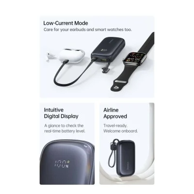 Baseus EnerFill FC21 Qpow3 Ultra Digital Display Power Bank with Detachable Cable 20000mAh 45W - Cosmic Black